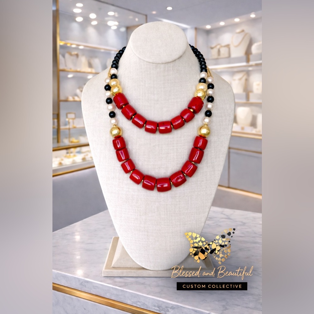 Elegant Red and Gold Beaded Necklace